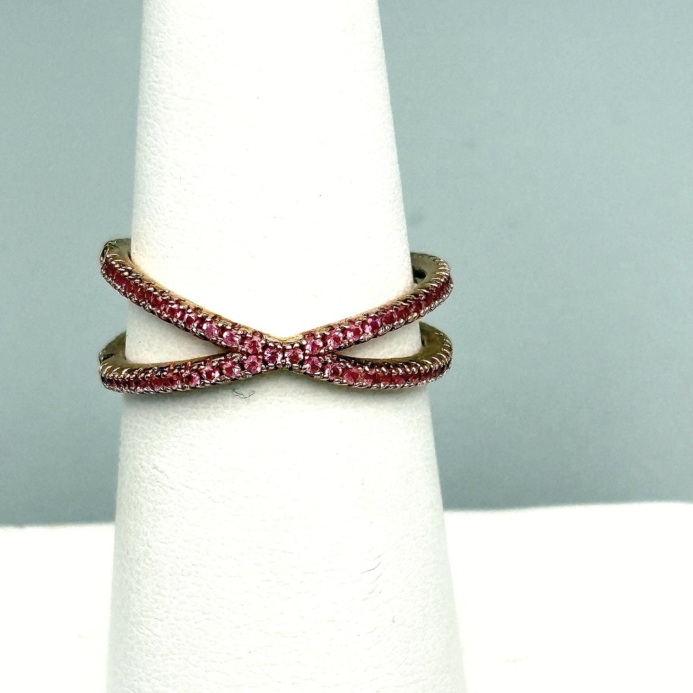MICHAEL KORS 14K Gold Plated Sterling Silver Criss Cross Ring Size 6 Pink CZ